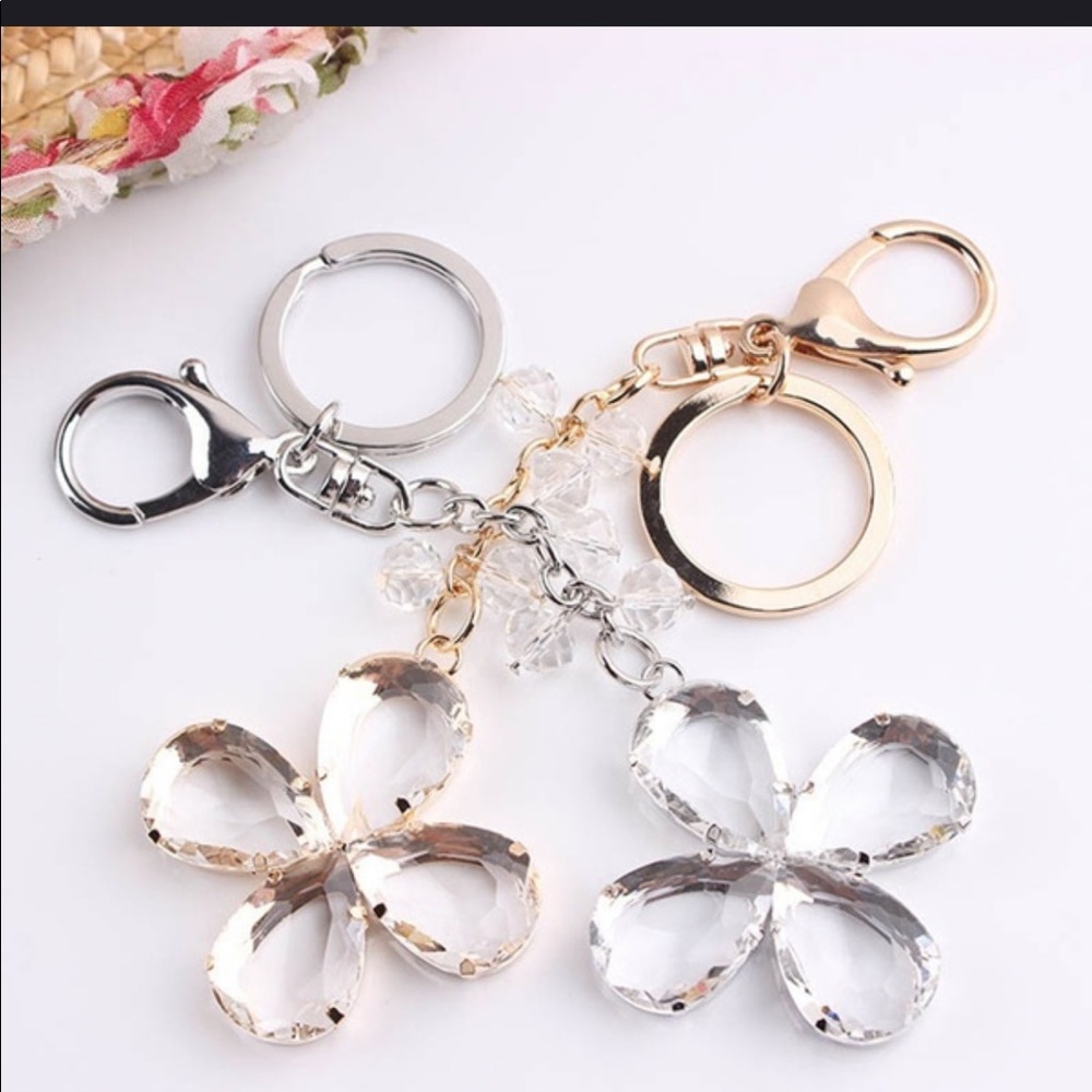 NWT Floral crystal Key Ring or purse tassel